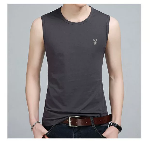 Mùa hè cotton không tay áo thun nam vest thể thao Slim thấm mồ hôi tròn cổ rượu vang đỏ vest vai áo vest