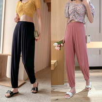 New bunch feet wide leg pants womens high waist drape summer casual pants Ice Silk Loose straight thin cloud pants Black