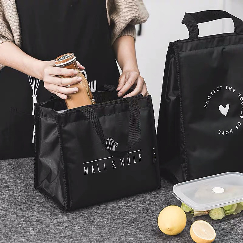 Nordic simple black insulated lunch bag ins large waterproof portable lunch bag with insulation bag thickened lunch bag