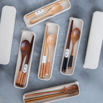 Wooden chopsticks spoon tableware set travel portable boxed Japanese-style thread chopsticks spoon wheat fiber cutlery box