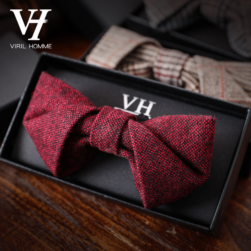 Men's groom bridegroom red collar tie male wedding wedding suit shirt Inlen upscale Korean bow tie women's wave