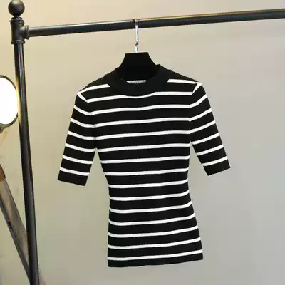 Striped T-shirt women's long-sleeved inner slim-fit knitted top 2020 spring semi-turtleneck bottoming shirt sweater