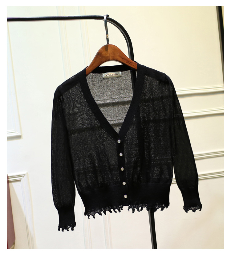 Áo mùa hè máy lạnh nữ cardigan ngắn phần siêu mỏng bảy điểm tay áo băng lụa áo len mỏng bên ngoài áo choàng chống nắng nữ mùa hè shop thời trang nữ