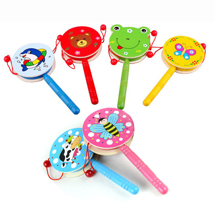 Baby Toys Toddlers Toy Waves Drum Cartoon Wooden Dial Wave of Drum Newborn Toys