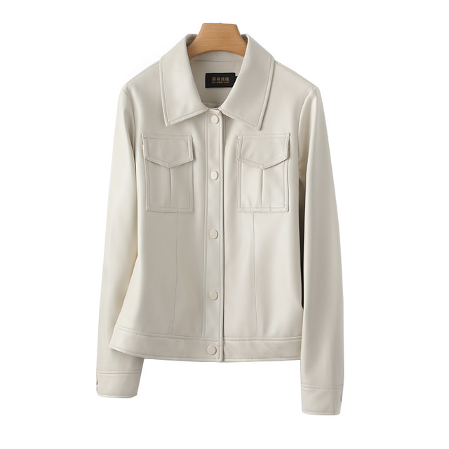ເສື້ອຢືດຫນັງແທ້ຂອງຫນັງສັ້ນສໍາລັບແມ່ຍິງທີ່ມີ lapel off-white ສະບັບພາສາເກົາຫຼີສໍາລັບຄົນຂະຫນາດນ້ອຍ 2024 ໃຫມ່ Haining sheepskin jacket ສໍາລັບແມ່ຍິງ