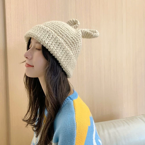 Милая тонкая брендовая шерстяная демисезонная вязаная шапка, в корейском стиле