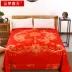 Khăn trải giường cưới màu đỏ một mảnh trải giường kiểu váy cotton chà nhám hạnh phúc sự kiện bronzing 1,8 * 2 mét giường chuyên dụng - Khăn trải giường