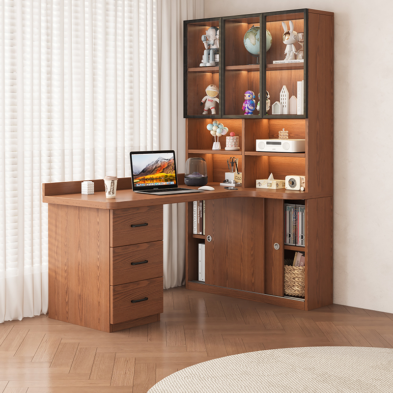 Desk and Bookshelf Integrated Table for Small Apartments, Home Use, Student Writing Desk with Storage Cabinet, Bedroom Desktop Corner Computer Desk