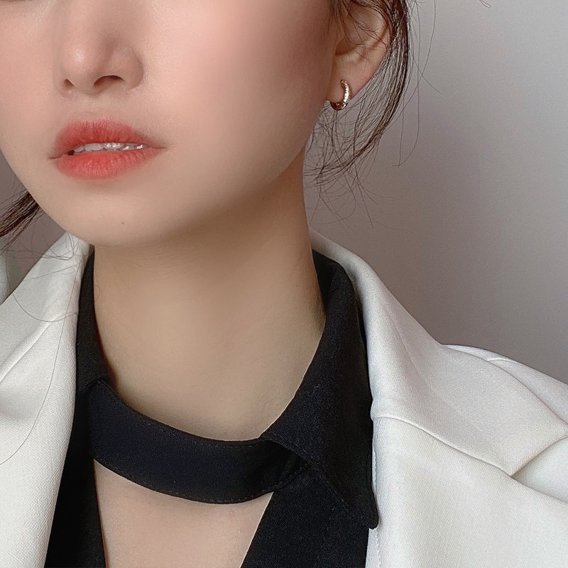 Focus on no-ear-hole ~ double-row drill minimalist minimalist ear-clamp advanced sense temperament without pain mosquito coil earrings woman