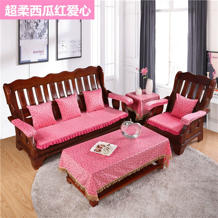 Mùa đông gỗ gụ sofa đệm ba ghế gỗ gỗ gỗ đệm dày chống trượt đồ gỗ rắn mùa xuân và mùa thu ghế băng ghế đệm