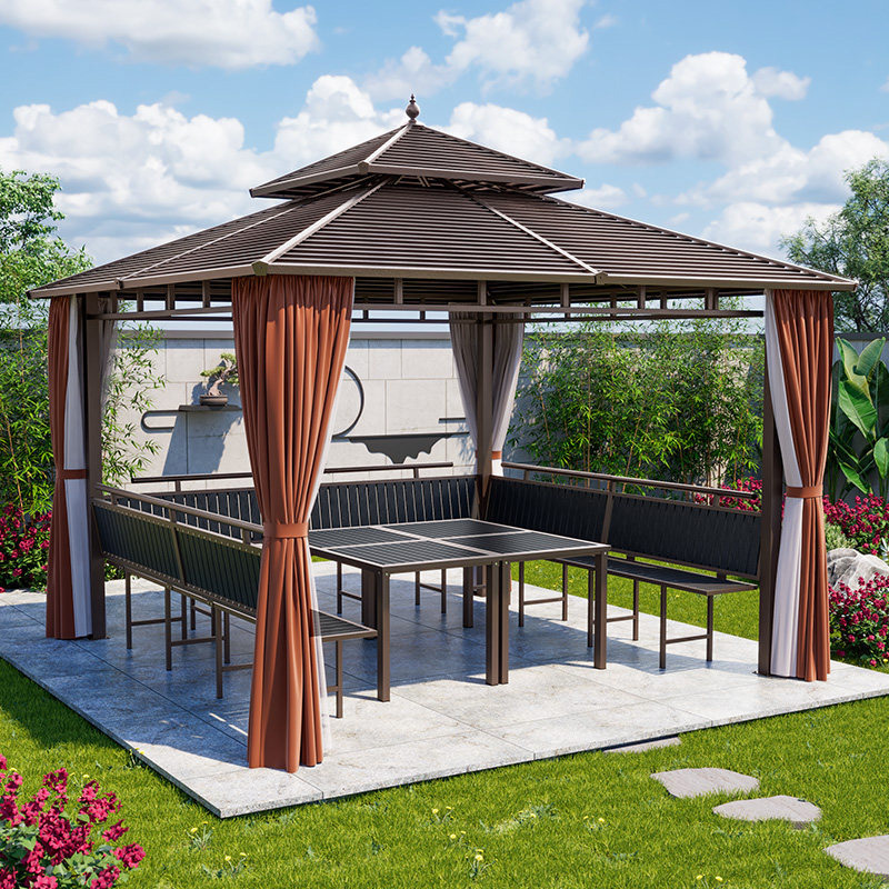 Outdoor Gazebo with Galvanized Roof, Tent, Villa, Courtyard, Garden, Terrace, Scenic Area, Leisure Sunshade, Large Canopy