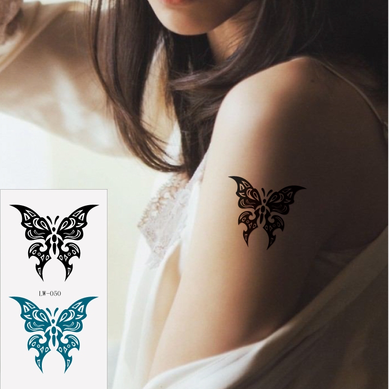 Sexy Arm, Wrist, Chest, Foot, Shoulder, Neck Tattoo Stickers Waterproof Lw050 Cyan Black Two Butterflies Tattoo Stickers Sexy Arm, Wrist, Chest, Foot, Shoulder, Neck Tattoo Stickers Waterproof Lw050 Cyan Black Two Butterflies Tattoo Stickers