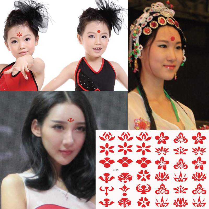 Girls' Children's Ancient Costume Show Photos of the Museum Film and TV Drama Flowers Platinum Forehead Flame Brow tattoo Tattoo Sticker waterproof P117
