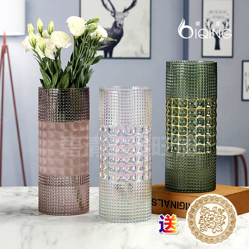 Light luxury colorful net red glass vase lily sunflower platycodon flowers dried flowers straight tube gold desktop color