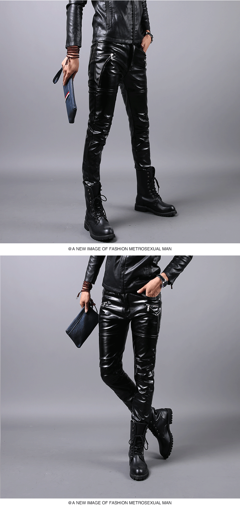 Tóc stylist quần da nam Slim Hàn Quốc đầu máy quần da nam mùa đông cộng với chân nhung quần da quần thủy triều shop quần áo nam