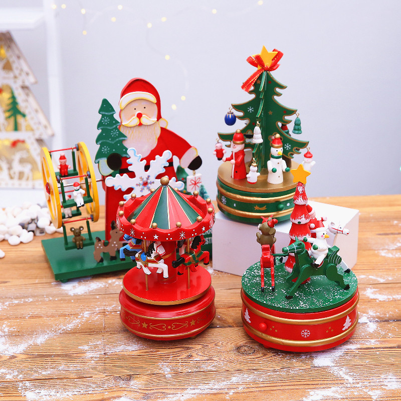 Christmas gift wooden rotatable Christmas tree music box music box desktop ornaments children's creative gifts