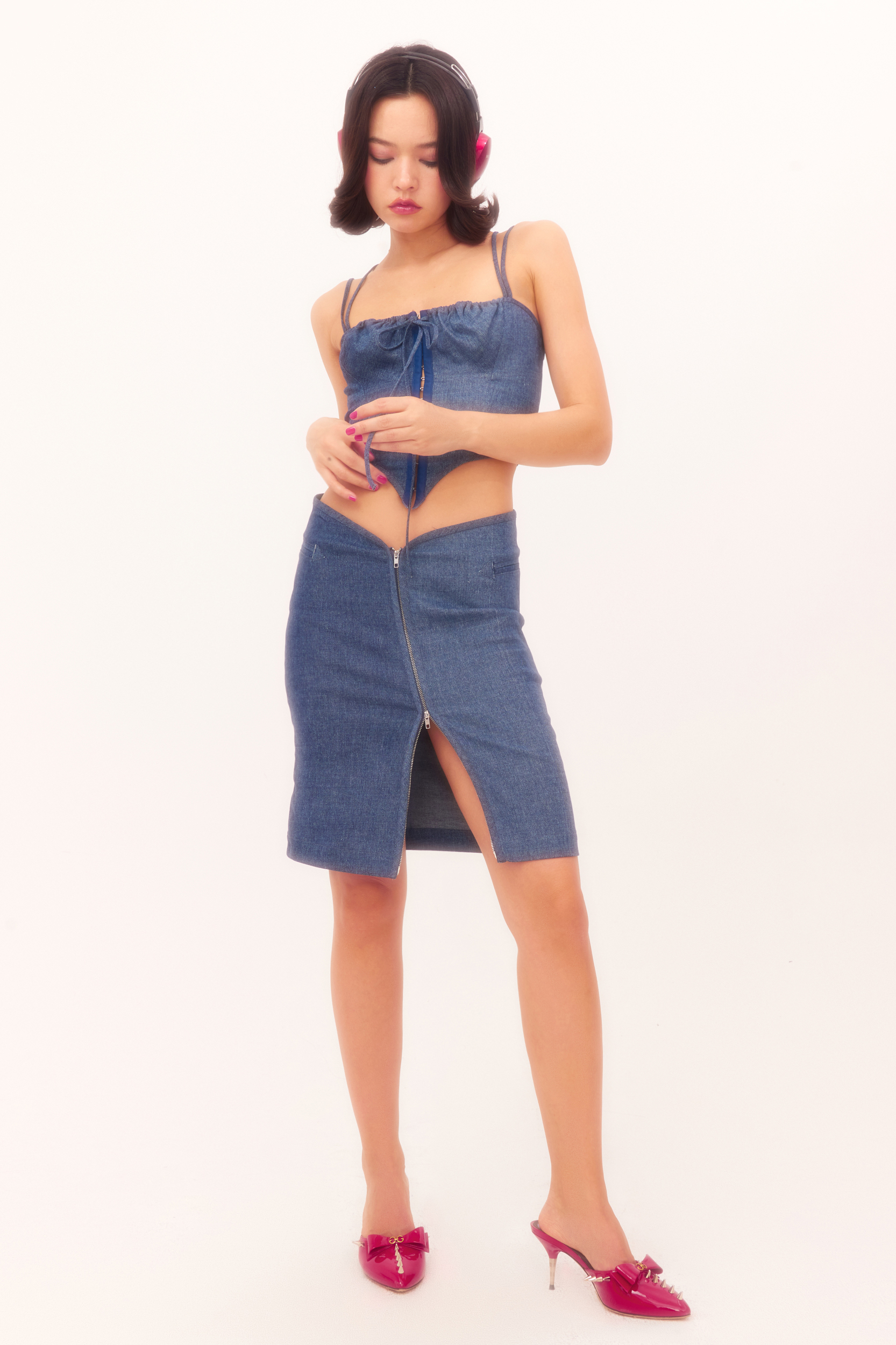 Gray Low-Waist Pleated Mini-Skirt