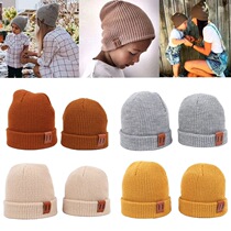 Adult Children Knit Wool Cord Cover Head Cap Autumn Winter Leather Mark Pure Color Warm Baby Knitted Hat 100 Hitch Baby Boom
