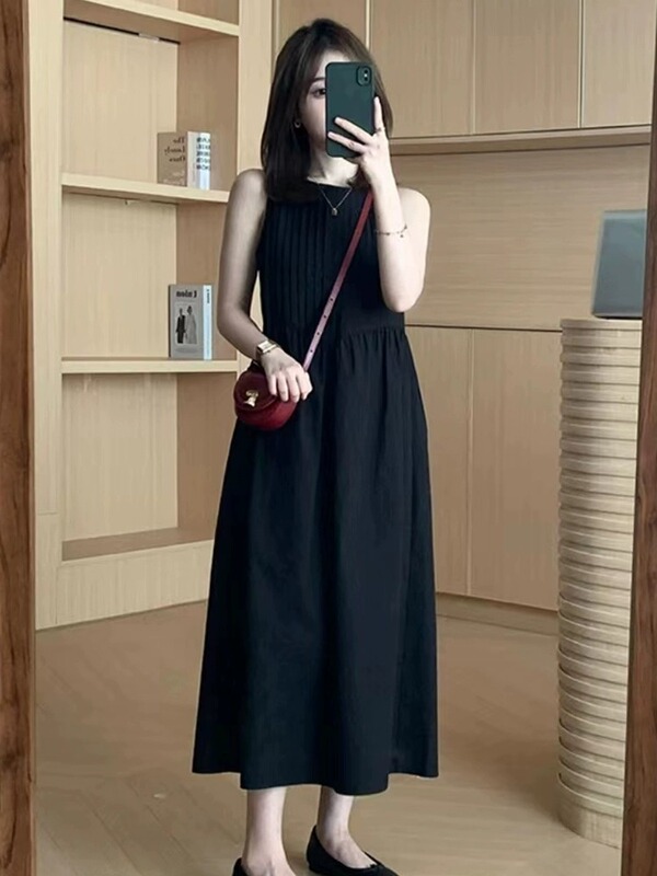 Trendy Sleeveless Tank Dress Summer Outfit for Women 2026 New Slim-Fit Design Off-Shoulder Long Dress for Women