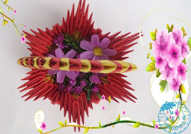 Tam giác chèn màu thủ công origami gói vật liệu hoàn thành giỏ hoa hướng dẫn DIY sáng tạo trẻ em đồ chơi giáo dục - Handmade / Creative DIY đồ chơi thông minh cho bé