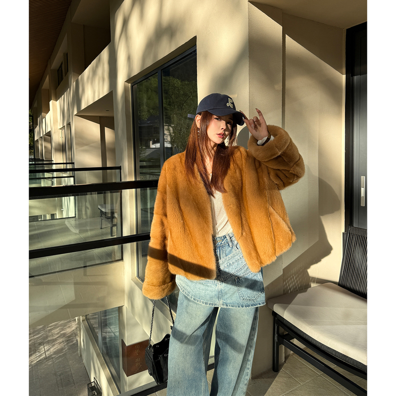 Dimple Fur New V-Neck Diagonal Velvet Mink Coat Full Mink Young Mink Fur Coat for Women Dimple Fur New V-Neck Diagonal Velvet Mink Coat Full Mink Young Mink Fur Coat for Women