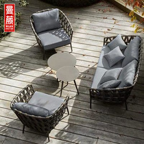 Nordic Outdoor Woven Rattan Sofa Casual Balcony Rattan Chairs Tables and chairs Three sets Composition Living room Garden Courtyard Furniture