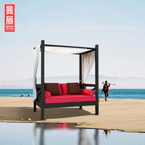 Outdoor Lying Bed Minsleep Patio Double Shading Sofa Bed Open-air Balcony Deck Chair Pool Beach Side Rattan Bed