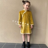 Эластичное бархатное осеннее ципао, кружевное платье, увеличенная толщина, рукава фонарики