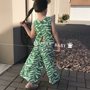 Quần áo cho bé gái phù hợp với bé gái mùa hè 2018 Trẻ em mới mặc quần bé gái ống rộng chân trừu tượng Lá mẹ và con gái set hai