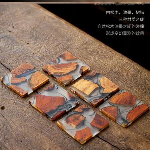 Coaster tea set accessories tea ceremony household tea cup tea pad bamboo tea holder set resin solid wood heat insulation kung fu tea coaster