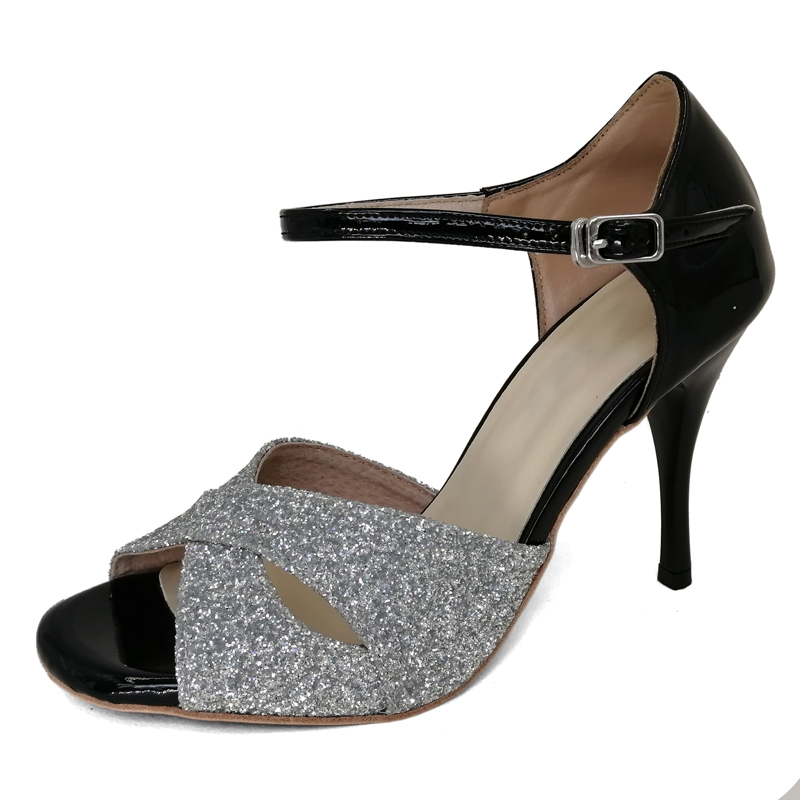 Ladies Silver Sequin High Heel Argentine Tango Salsa Salsa Dance Shoes Tango Hard Leather Sole