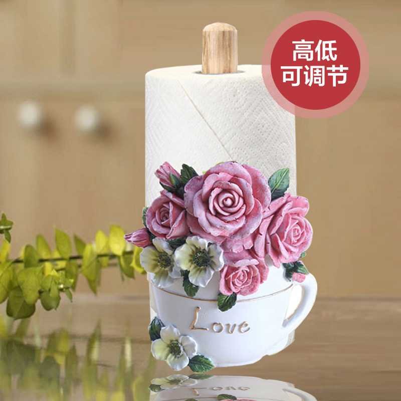 European-style creative rose kitchen household paper towel holder vertical long roll paper holder nail-free toilet paper holder dining room paper towel holder