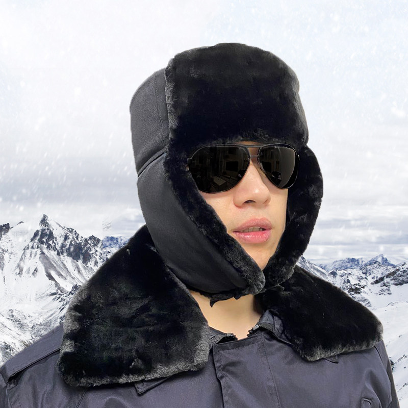Winter security cotton cap Lei Feng cap old man warm and cold proof hat Northeast plus suede thickened property black hat