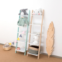 Trapezoidal rack Nordic stepped floor solid wood rack landing multi-layer storage rack childrens clothing shelf display