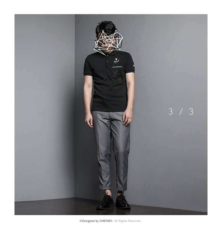 CHEYNEY Trang phục nam giới Mùa hè New England Đóng tay áo Huy hiệu không thường xuyên Ngọc trai Cotton ngắn tay Polo - Polo áo polo dài tay