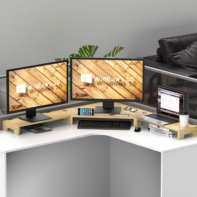 Corner Lcd Computer Monitor Riser Solid Wood Office Workstation Desktop Storage Rack Keyboard Organizer Bracket