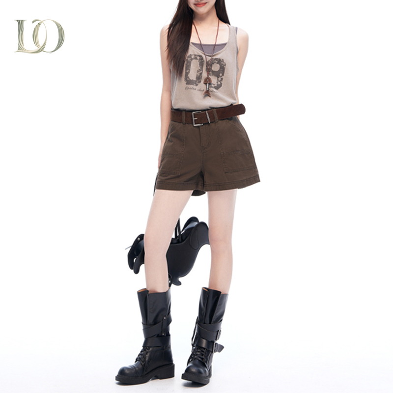American Retro Brown Coffee-Colored High-Waisted Cargo Shorts for Women 2026 Summer New Loose Slimming Hot Girl Casual Shorts