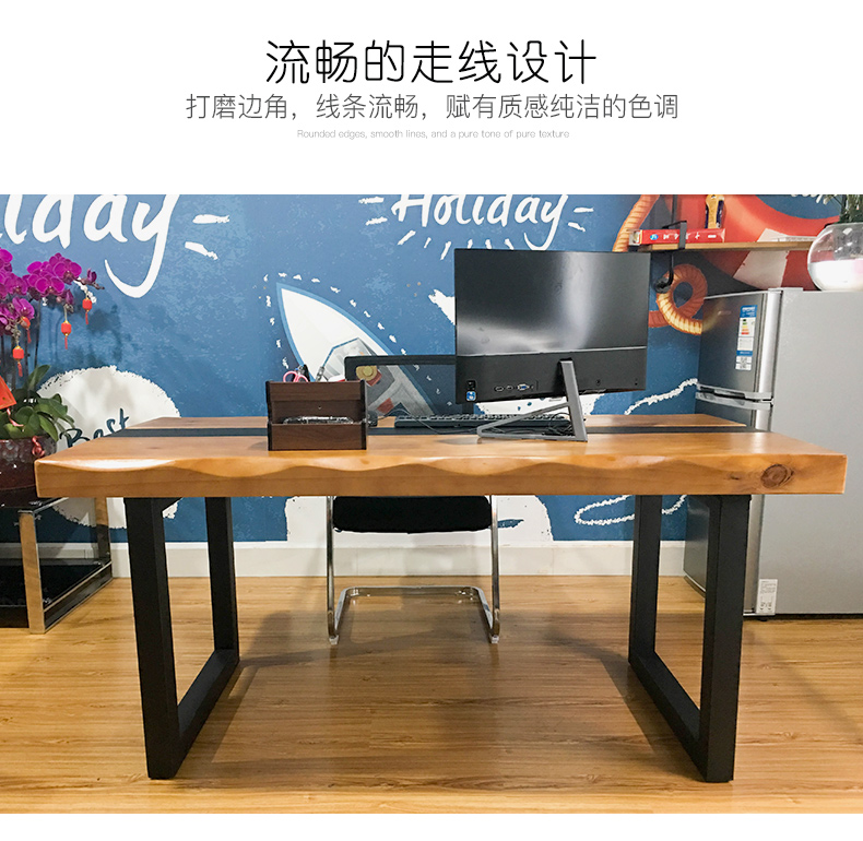 Xiangshe hiện đại tối giản rắn bàn gỗ tự nhiên bên bàn sắt rèn Bàn trà văn phòng kết hợp bàn ghế - Đồ nội thất thiết kế ghế nằm thư giãn