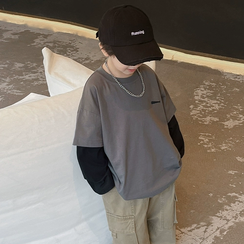 Комплект для мальчиков, осенний детский дизайнерский хлопковый лонгслив для отдыха, с вышивкой, подходит для подростков, тренд сезона