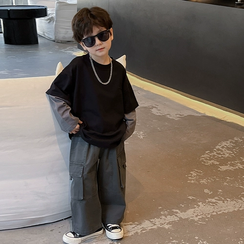 Комплект для мальчиков, осенний детский дизайнерский хлопковый лонгслив для отдыха, с вышивкой, подходит для подростков, тренд сезона