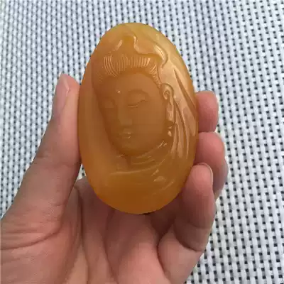 Natural Jade Yellow Dragon Jade A cargo seed Guanyin head pendant pendant fashion men and women neck Jade