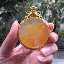Natural Jade Yellow Dragon Jade A goods S925 silver inlay eyebrow pendant pendant for men and women jade pendant