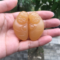 Natural Jade Yellow Dragon Jade A goods golden boy Jade female pendant fashion men and women neck jewelry Jade