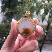 Natural Jade Yellow Dragon Jade A cargo aquatic flower S925 silver inlaid pendant pendant exquisite men and women neck Jade