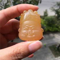 Natural Jade Yellow Dragon Jade A goods old mountain tendon wealth head pendant pendant mens and womens neck jade pendant birthday gift