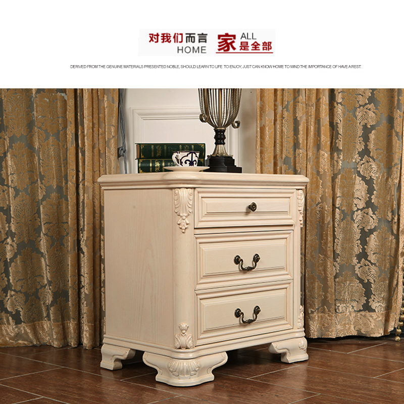 Eurostyle solid wood bed head cabinet luxurious American retro white carved white waxed wood bed side cabinet minimalist light extravagant lockers-Taobao