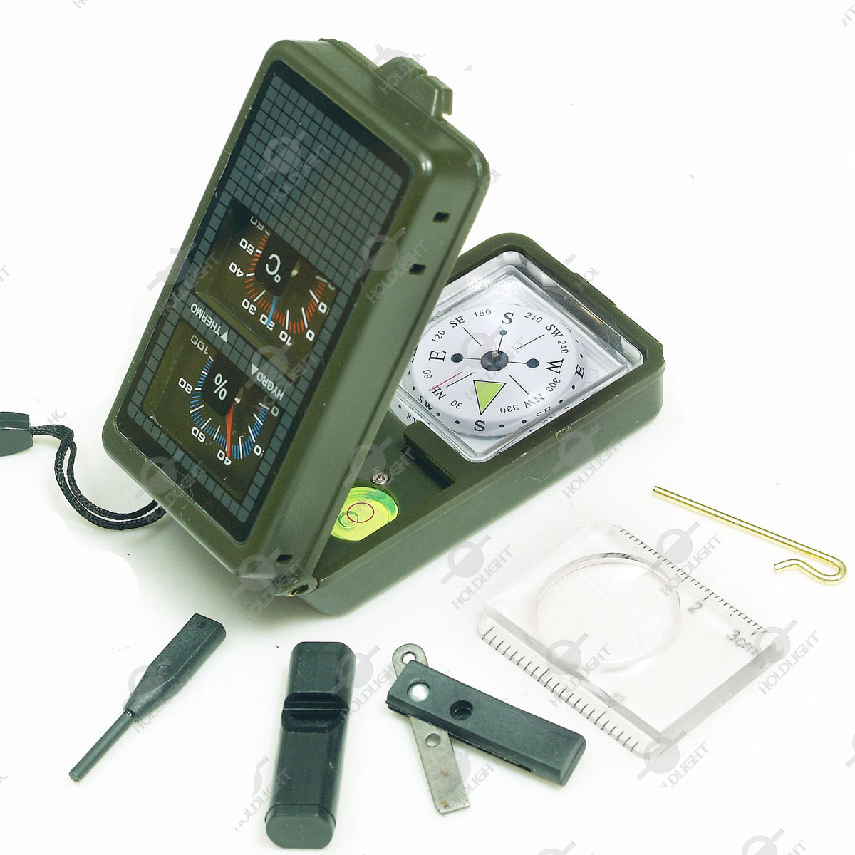 Multifunctional Hygrometer Thermometer Whistle LED Torch Fire Stick Compass Compass Compass Compass Compass Tool Box