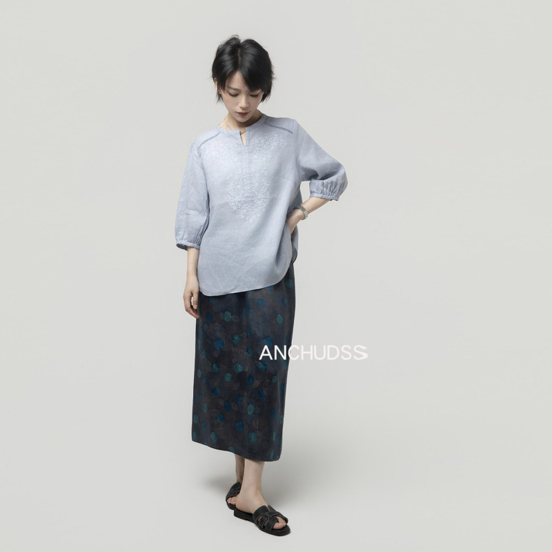 Anchudss Wisteria! Natural 100% Pure Linen Imported Three-Dimensional Embroidered Round-Neck Shirt Anchudss Wisteria! Natural 100% Pure Linen Imported Three-Dimensional Embroidered Round-Neck Shirt