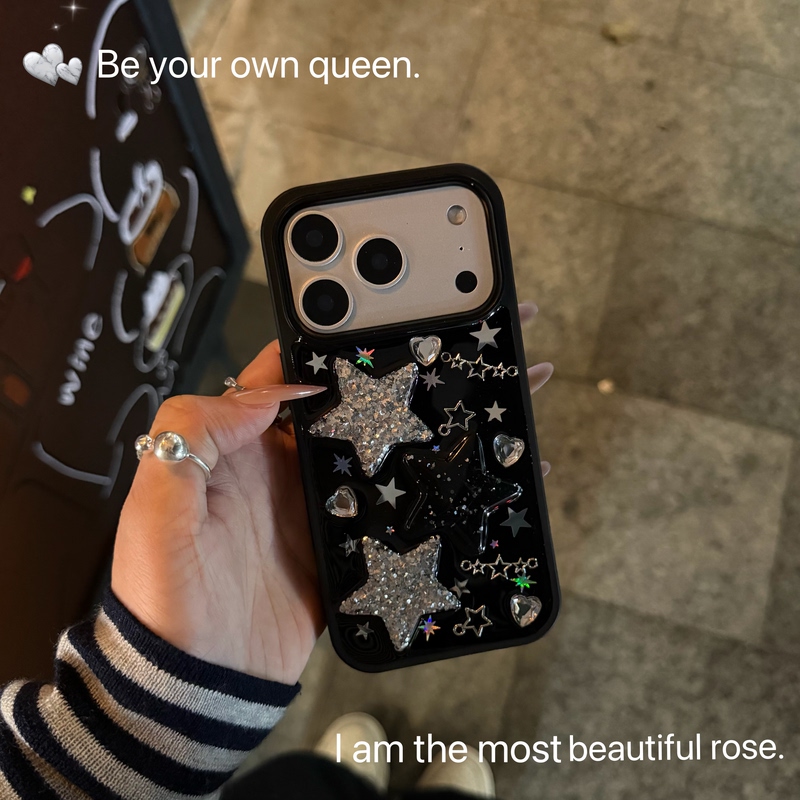 ins Sweet and Cool Metallic Star Phone Case Suitable for Apple 17 Pro Max iPhone 16 15 Pro Resin iPhone Air Soft Case 14 13 Full Coverage 12 Pro Protective Case 11 Anti-Drop for Girls