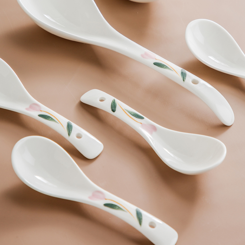 Japanese household ceramic spoon long handle spoon large size broth spoon rice spatula large soup porcelain spoon eat spoon spoon small soup spoon